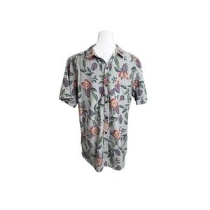 Bluenotes Men's Gray Floral Button Down Shirt LARGE Casual Chambray Tropical